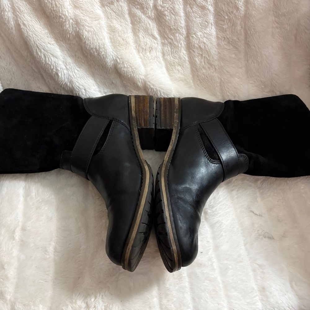 Clarks Womens Black Leather Suede Moto Boots Mid Calf Buckle Zip 66575 Size 9M - Picture 5 of 9